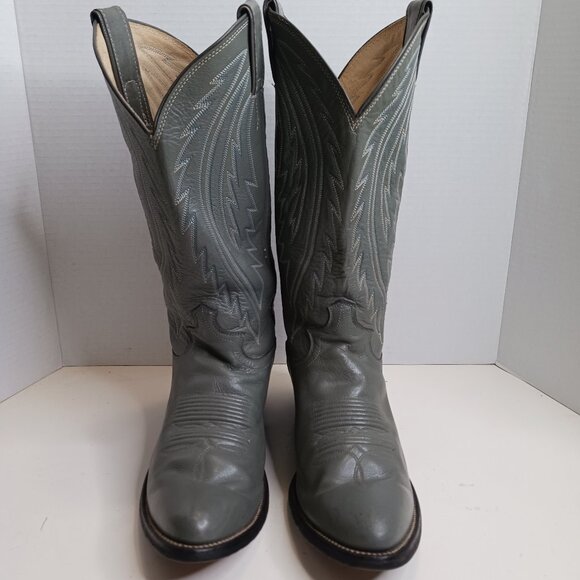 Vintage Justin Men's size 8D Western Style 1226 Grey Leather Cowboy Boot - Picture 2 of 12